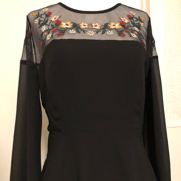 Forever 21 Black Floral Embroidered Bell Sleeve Dress - Picture 6 of 13